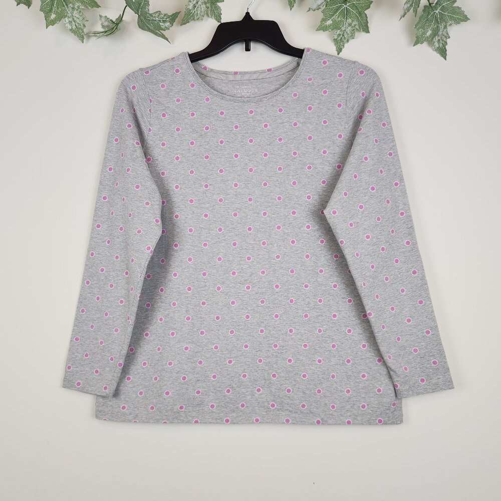 Talbots The Talbots Tee Size 1X Gray Pink Polka Dot Long Sleeve Stretch Knit Top